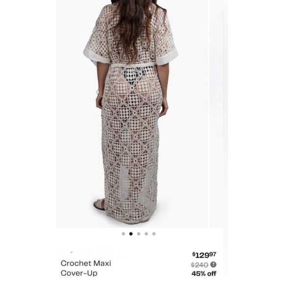 4OUR Dreamers Maxi Crochet Lace Swim Cover Up Caftan White Tie Waist X-Small - Picture 5 of 8